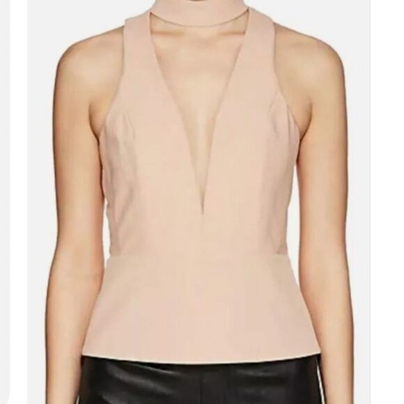 Michelle Mason Womens Size 2 Minimalist Night Out Nude Blush Choker Plunge Top - Picture 1 of 16